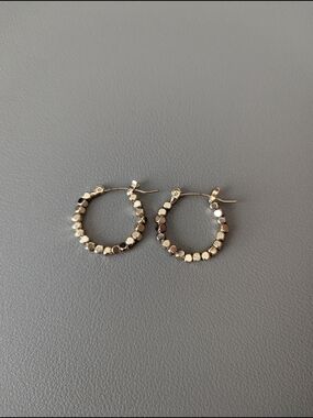 Gold Toned Beaded Hoop Earrings - Women Jewelry